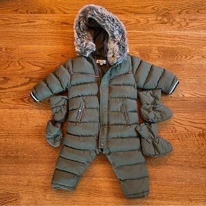 Tartine et Chocolat Green Puffer Jacket with Fur Trim